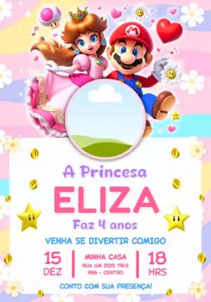 Convite de Aniversário Princesa Peach e Mario Editável