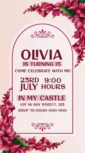 Elegant Pink Floral 15th Birthday Editable Invitation