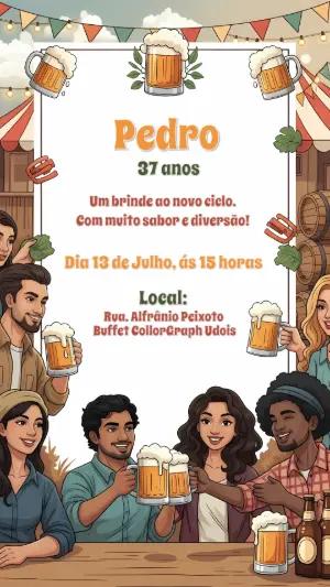 Convite de Aniversário Boteco com Cerveja para Editar Online