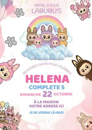 Invitation d'anniversaire Labubu's mignonne, modèle à modifier