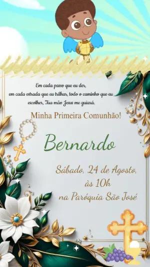 Convite Animado Primeira Comunhão Menino Anjo para Editar