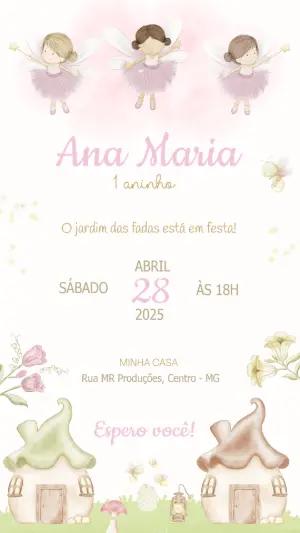 Convite Aniversário Fadas Jardim Encantado para Editar Online