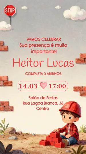 Convite de Aniversário Infantil Tema Construtor Editável
