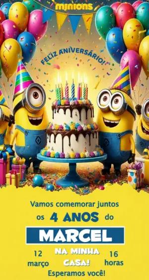Convite de Aniversário Minions Divertido para Editar