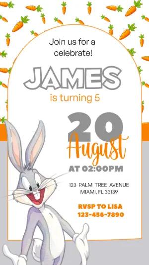 Playful Bugs Bunny Birthday Invitation Editable Template