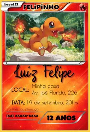 Convite de Aniversário Pokémon Charmander Editável