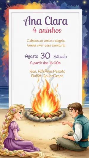 Convite Aniversário Enrolados com Rapunzel para Editar Online