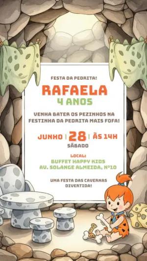 Convite de Aniversário Pedrita Flintstones Editável