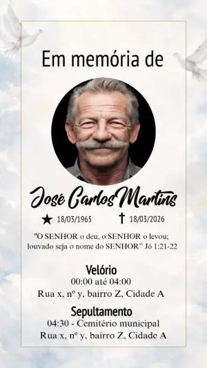 Comunicado de Falecimento Sereno com Céu e Pombas para Editar