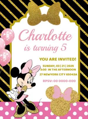 Minnie Mouse Gold Birthday Invitation to Edit Online