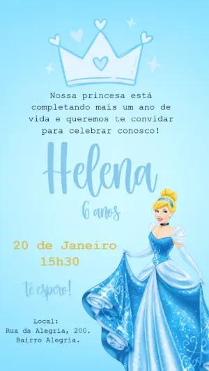 Convite de Aniversário Cinderela Modelo Digital Editável