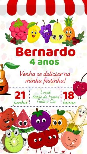 Convite Aniversário Tema Frutinhas para Editar Online