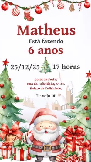 Convite de Aniversário Natalino com Papai Noel para Editar