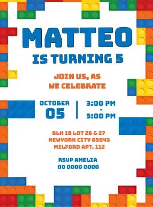 Colorful Building Blocks Birthday Invitation Editable Template