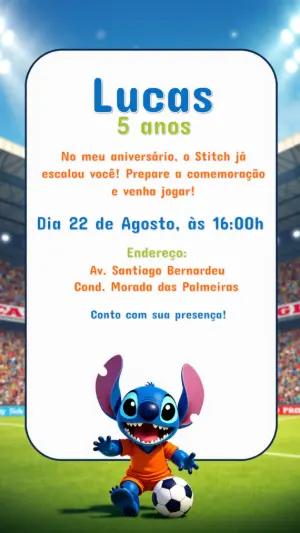 Convite Aniversário Stitch Futebol para Editar Online