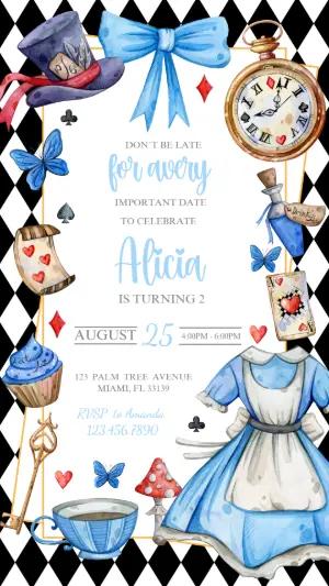 Alice in Wonderland Birthday Invitation Editable Template