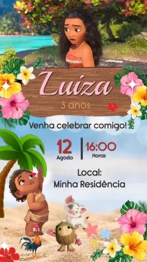 Convite Animado de Aniversário Moana para Editar