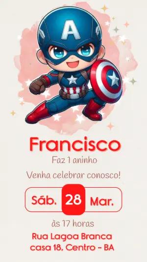 Convite de Aniversário Capitão América Fofo para Editar