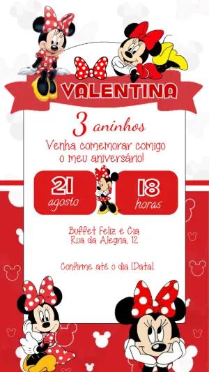Convite de Aniversário Minnie Vermelha Modelo Digital Editável