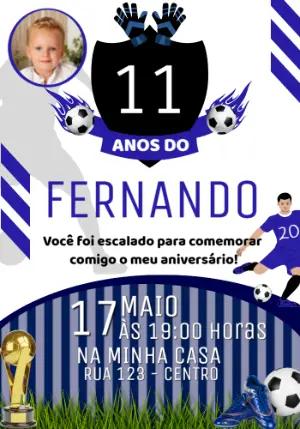 Convite Aniversário Futebol com Foto para Editar Online