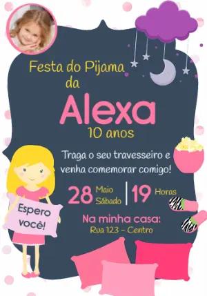 Convite Festa do Pijama com Foto para Editar Online