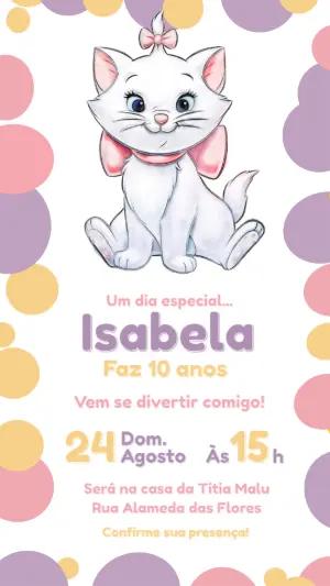 Convite Digital Aniversário Infantil Gatinha Marie para Editar