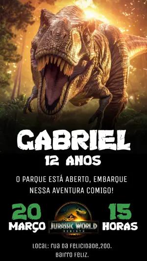 Convite Aniversário Jurassic World com Dinossauro para Editar
