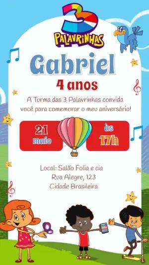 Convite de Aniversário 3 Palavrinhas para Editar Online