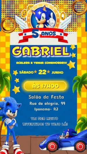 Convite de Aniversário Sonic Colorido para Editar Online