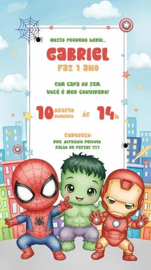 Convite Aniversário Super Heróis Baby para Editar Online