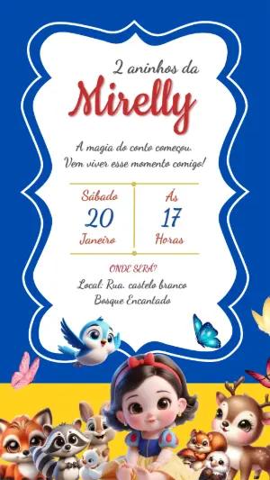 Convite de Aniversário Infantil Branca de Neve Fofa Editável