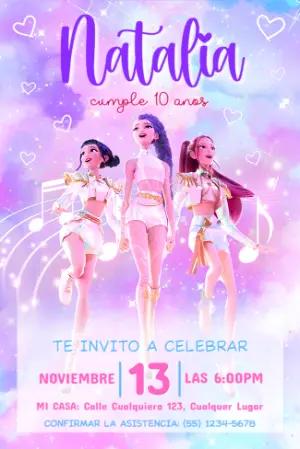 Invitación de Cumpleaños Las Guerreras K-Pop para Editar