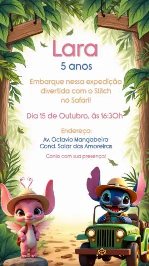 Convite Aniversário Stitch e Angel Safari para Editar Online