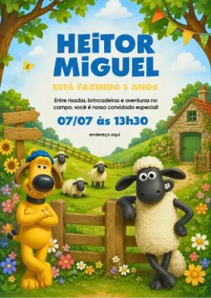 Convite Digital Shaun o Carneiro para Aniversário Infantil Editável