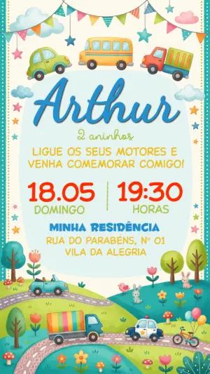 Convite de Aniversário Infantil Carros Aquarela para Editar