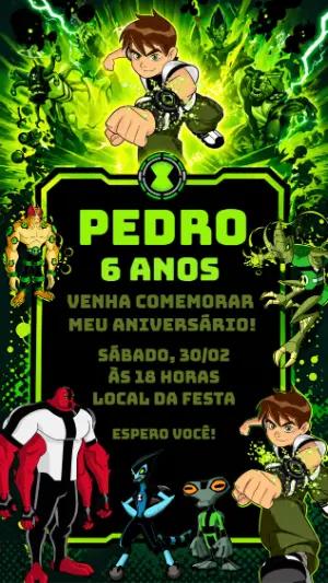Convite de Aniversário Ben 10 Verde e Preto para Editar