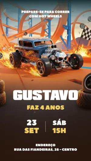 Convite Digital Festa Hot Wheels Carros de Corrida Editável