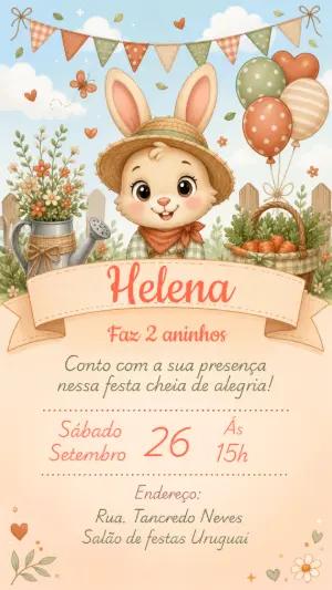 Convite Aniversário Coelhinho Boho Editável