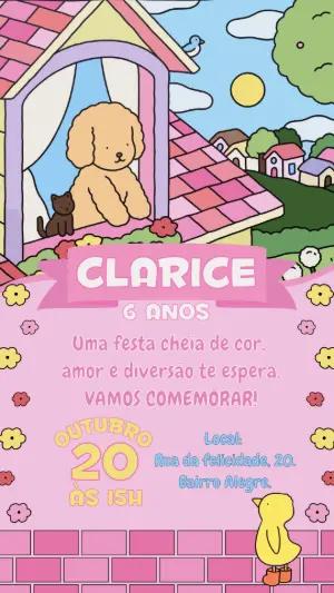 Convite de Aniversário Fofo com Cachorro para Editar Online