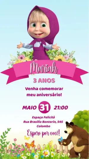Convite de Aniversário Masha e o Urso para Editar Online