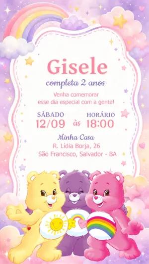 Convite de Aniversário Ursinhos Carinhosos Editável Aquarela