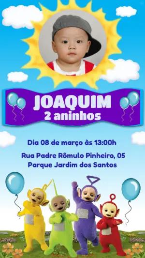 Convite de Aniversário Infantil Teletubbies Colorido para Editar