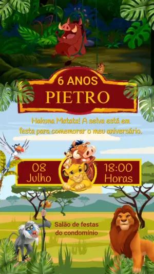 Convite Animado Aniversário Rei Leão para Editar Online