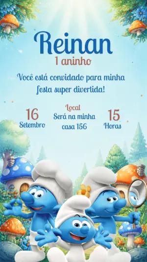 Convite de Aniversário Os Smurfs Editável para Festa Infantil