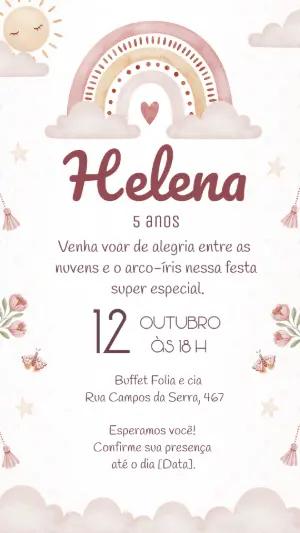 Convite de Aniversário Arco-Íris Boho para Editar