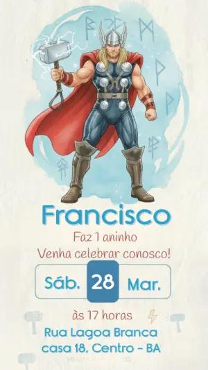 Convite de Aniversário Thor em Aquarela para Editar