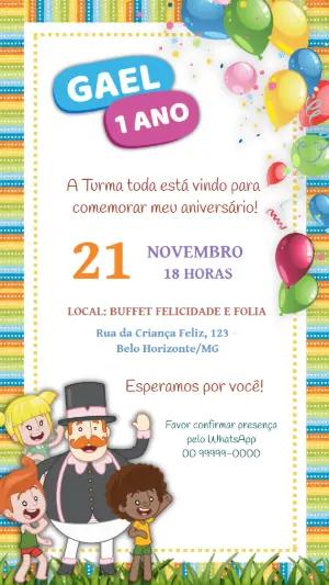 Convite de Aniversário Infantil Turma Divertida para Editar