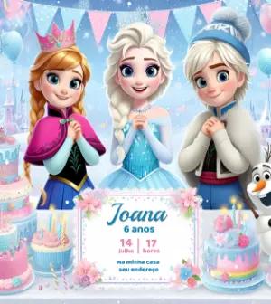 Convite de Aniversário Infantil Frozen Mágico Editável