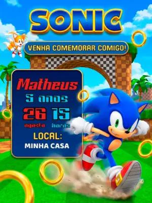 Convite de Aniversário Sonic Editável Estilo Game