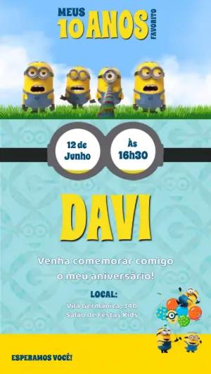 Convite Animado Falante dos Minions para Aniversário Editável